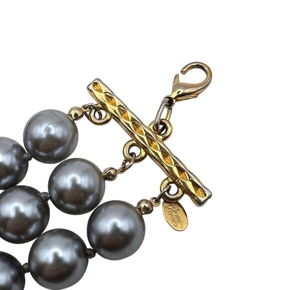 Joan Rivers Bracelet Gold  Silver-Tone Adjustable Three-Strand Faux Pearl Signed - Picture 8 of 8